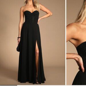 Remember This Moment Black Rhinestone Strapless Maxi Dress